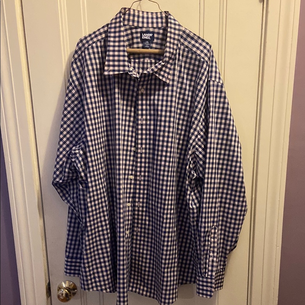 Lands' End Blue and White Gingham Button Down Shirt